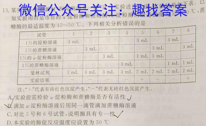 2023年普通高等学校招生全国统一考试 高考仿真冲刺押题卷(二)生物试卷答案