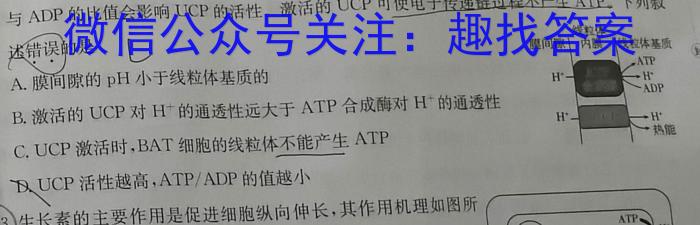 陕西省2023年普通高等学校招生全国统一考试（正方形套黑菱形）生物试卷答案