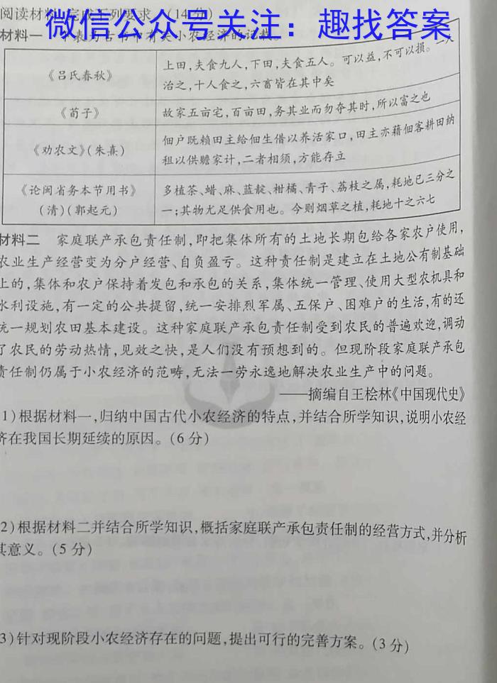 安徽省2023年八年级阶段性质量评估检测卷历史