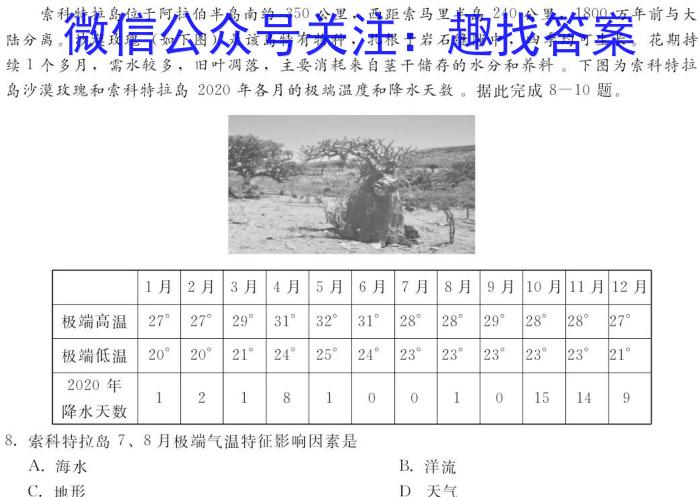 2023年安徽省初中毕业学业考试模拟仿真试卷（六）s地理