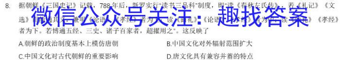 2023年普通高等学校招生全国统一考试压轴卷(T8联盟)(二)历史