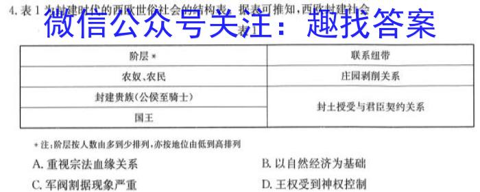 陕西省2023年初中学业水平监测试题（三）A版历史