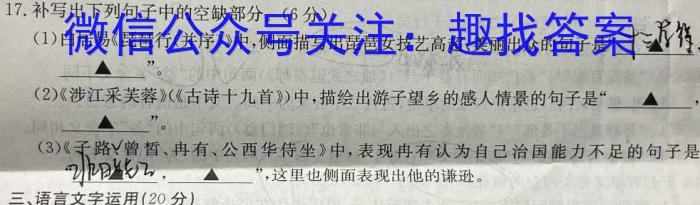 2024学年第二学期高一年级台州山海协作体期中联考语文