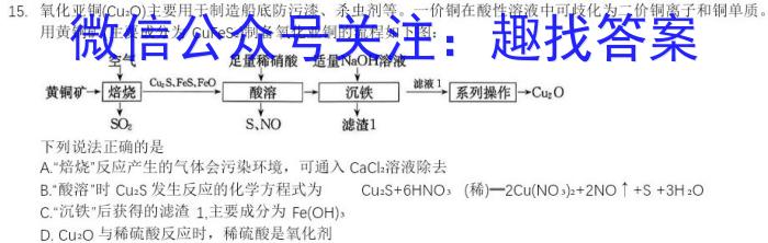 皖智教育 安徽第一卷·2023年八年级学业水平考试信息交流试卷(一)化学