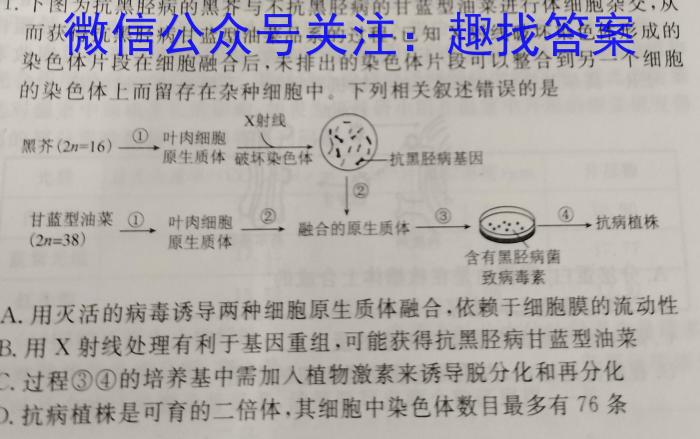 2023年陕西省普通高中学业水平考试全真模拟(五)生物