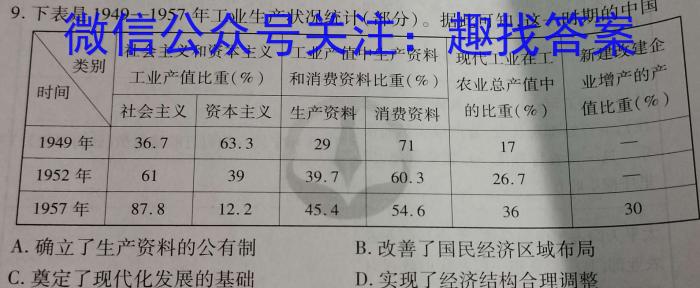 2023年春季鄂东南省级示范高中教育教学改革联盟学校期中联考历史