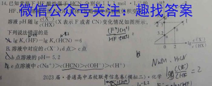 2023届炎德英才长郡十八校联盟高三第二次联考（全国卷）化学