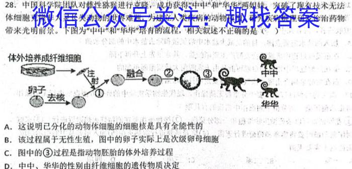 学海园大联考 2023届高三信息卷(二)2生物