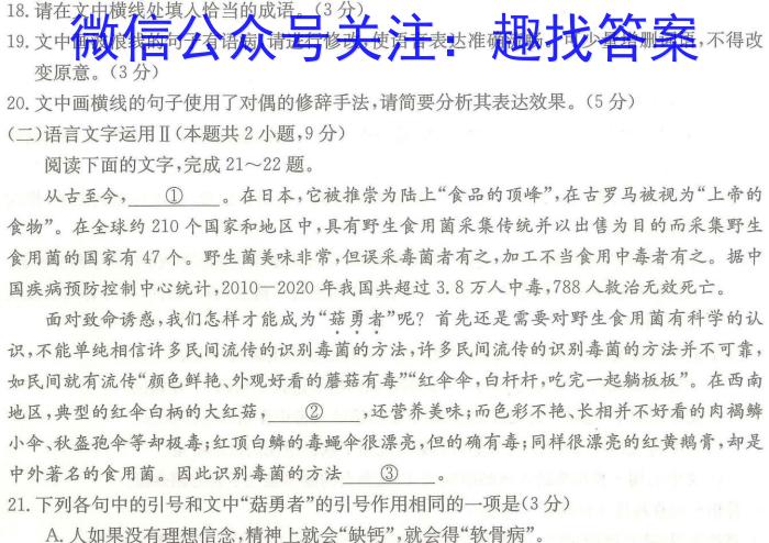 2023届华大新高考联盟高三年级4月联考（新高考）语文