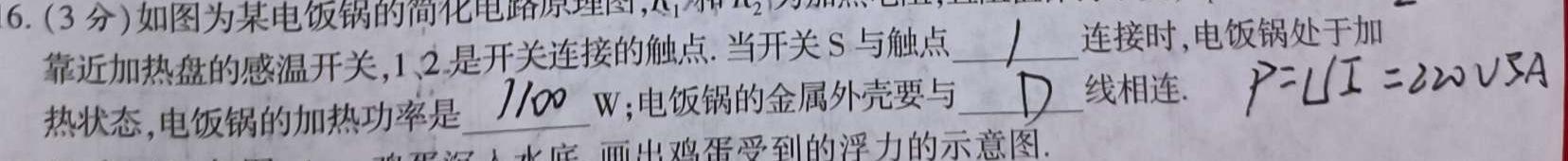 陕西省2024~2023学年度七年级第二学期期中调研试题-物理试题及答案