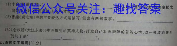 天一大联考 2023年普通高等学校招生全国统一考试诊断卷(A卷)语文