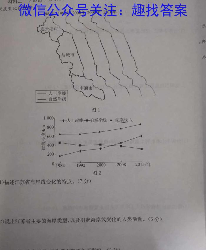 NT2023届普通高等学校招生全国统一考试模拟试卷(一)(新高考)地理.