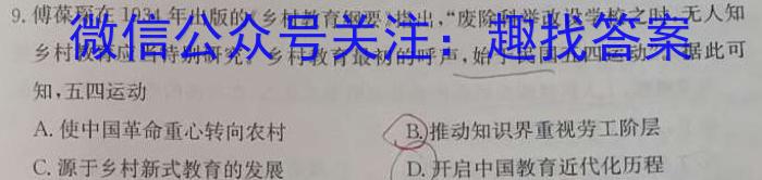 陕西省2023年普通高等学校招生全国统一考试（正方形套黑菱形）历史