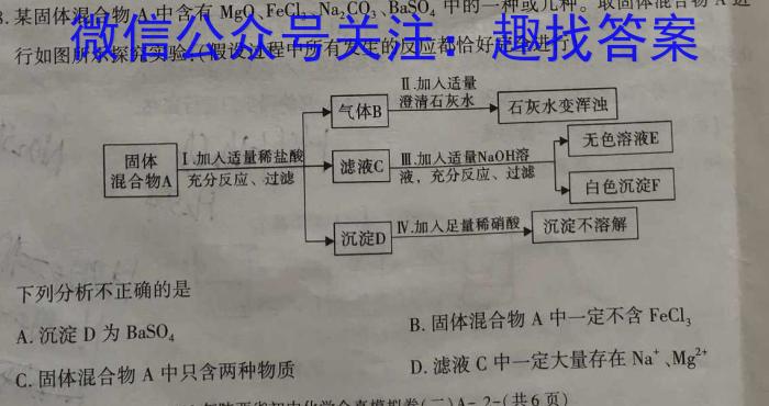 皖智教育 安徽第一卷·2023年八年级学业水平考试信息交流试卷(一)化学