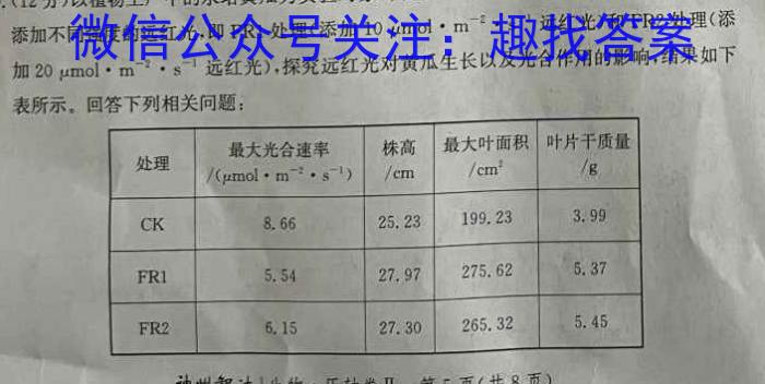 陕西省2023年第五次中考模拟考试练习生物