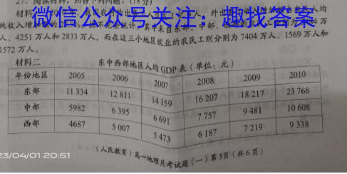 衡水金卷先享题压轴卷2023答案 新高考A一地理.