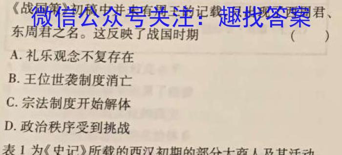 皖智教育 安徽第一卷·2023年八年级学业水平考试信息交流试卷(一)历史