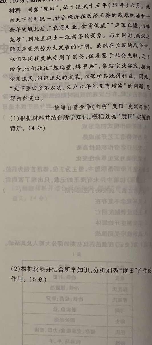 2023年山西省初中学业水平测试靶向联考试卷（二）历史