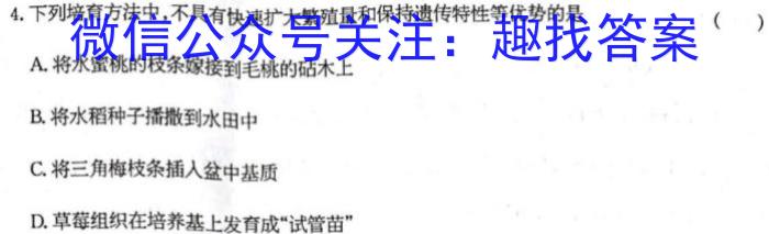 云南师大附中2023年高三4月考(贵州卷)(白白黑白白黑白黑)生物
