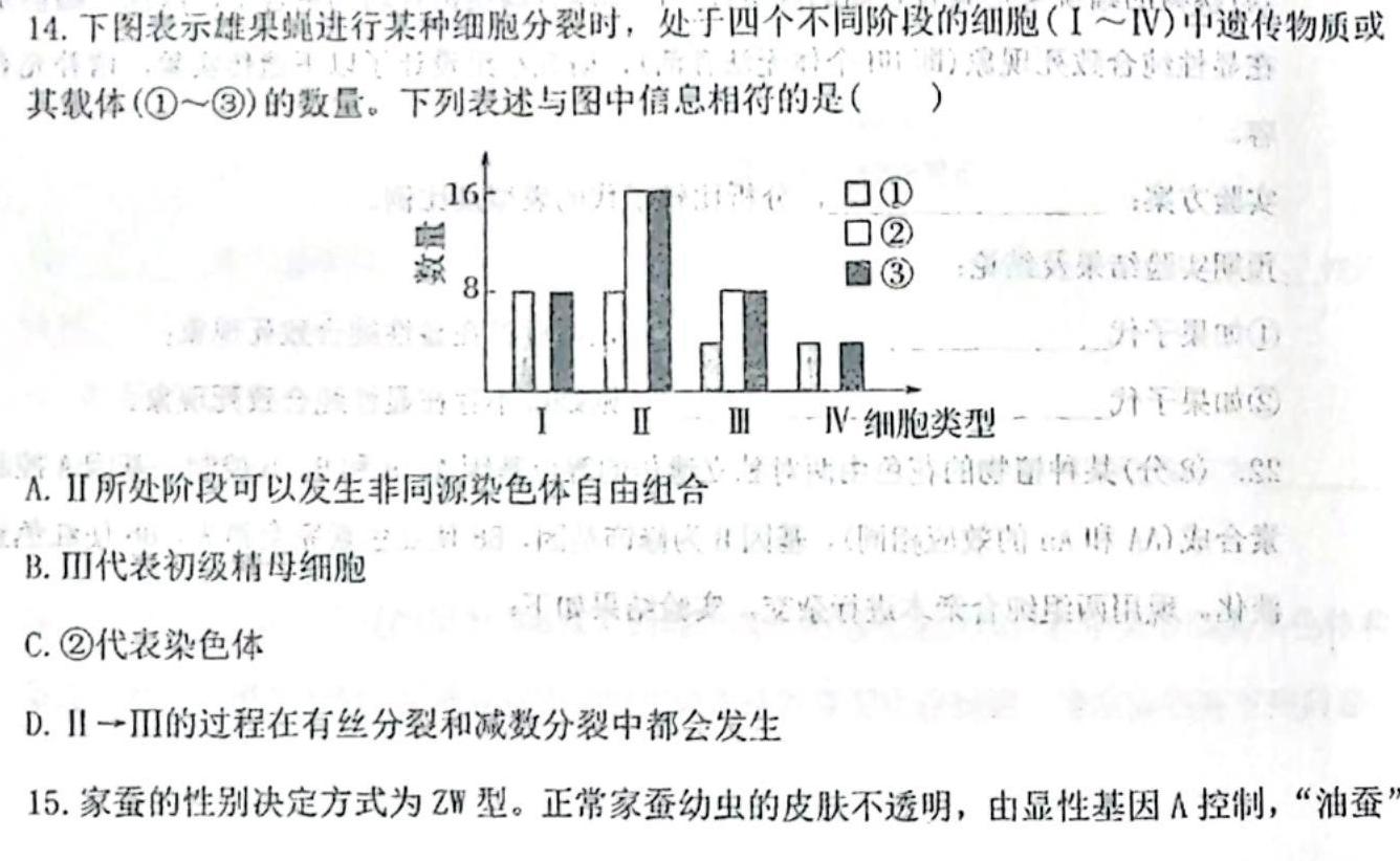 陕西省2023年普通高等学校招生全国统一考试 模拟测试(正方形包黑色菱形)生物试题及答案