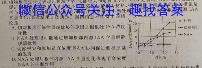 陕西省2023年普通高等学校招生全国统一考试（正方形套黑菱形）生物