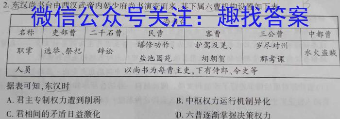 2022学年第二学期钱塘联盟高二期中联考(4月)历史