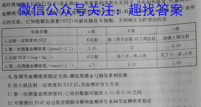 衡中同卷·2023年高三学业质量检测全国乙卷模拟(一)生物