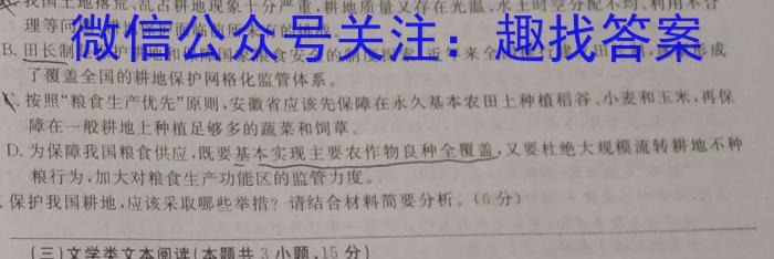 陕西省2023年九年级教学质量检测B（圆圈横线）语文