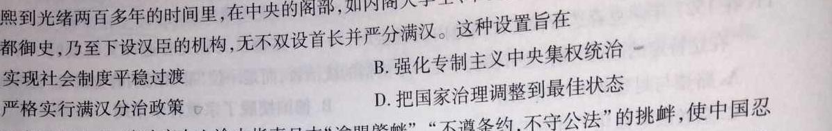 湖北省2022-2023学年度下学期期中新洲区部分学校高中二目标检测历史