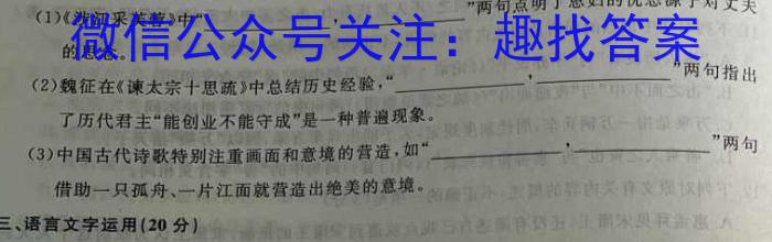 安徽省凤台片区2023年九年级第三次中考模拟调研语文