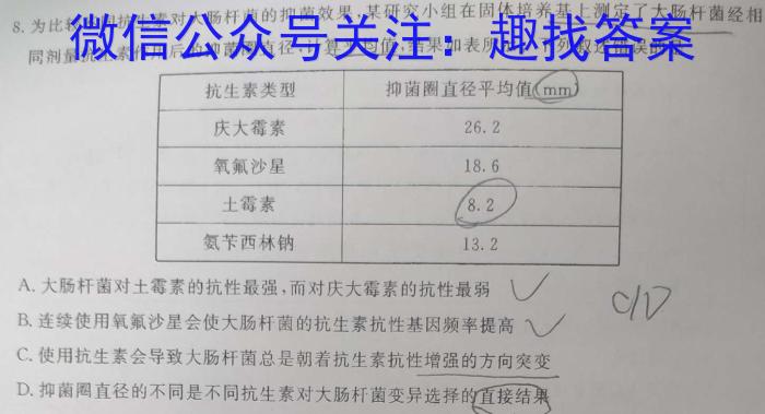 百师联盟 2023届高三信息押题卷(一)1 全国卷生物