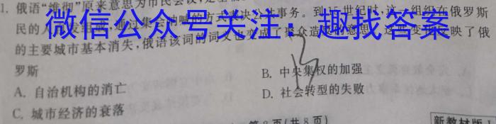 非凡吉创 2022 -2023下学年高三年级TOP二十名校猜题大联考(一)历史