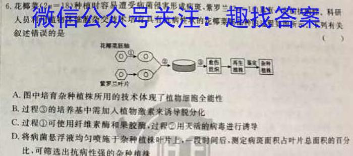 紫阳中学2024~2023学年高二第二学期期中考试(3398B)生物