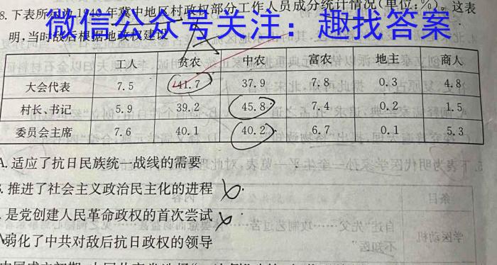 萍乡市2022-2023学年度第二学期高二期中考试(23-421B)历史试卷