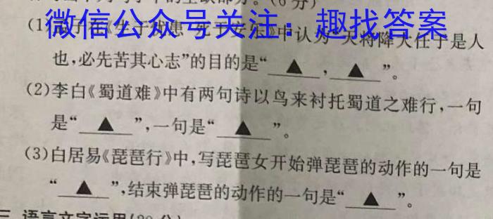 河南省驻马店市2022-2023学年度第二学期期中学业水平测试试卷语文