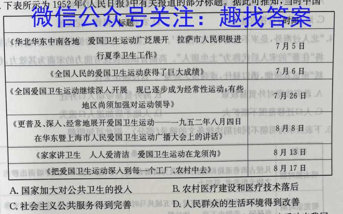 广东省2022-2023学年高二年级第二学期四校联盟期中检测历史