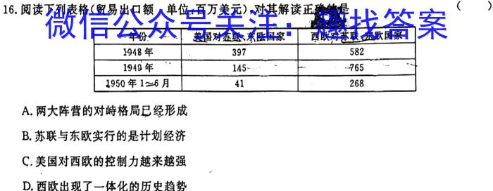 江西省2023年初中学业水平考试样卷（五）历史