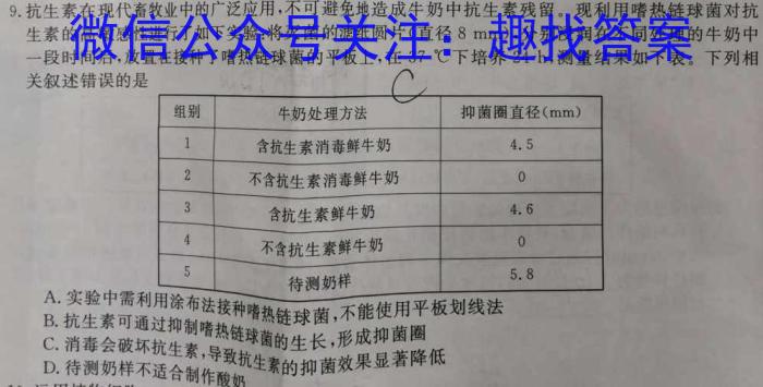 山西省2023年中考导向预测信息试卷（四）生物