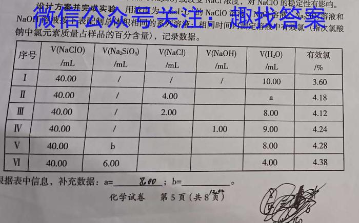 衡水金卷先享题压轴卷2023答案 老高考A三化学