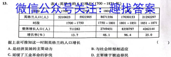 2022-2023学年安徽省九年级下学期阶段性质量检测（七）历史试卷