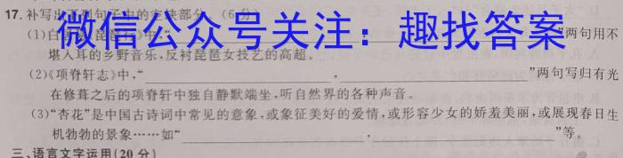 江西省2023年初中学业水平练习（二）语文