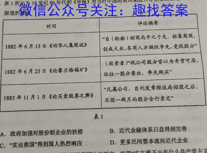 华师—附中 2023年普通高等学校招生全国统一考试 名校联盟·压轴卷(一)历史