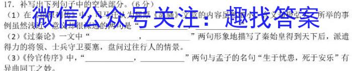 安徽省凤台片区2023年九年级第三次中考模拟调研语文