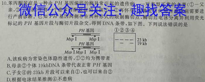 山西省2022~2023年度高二摸底联考X生物试卷答案