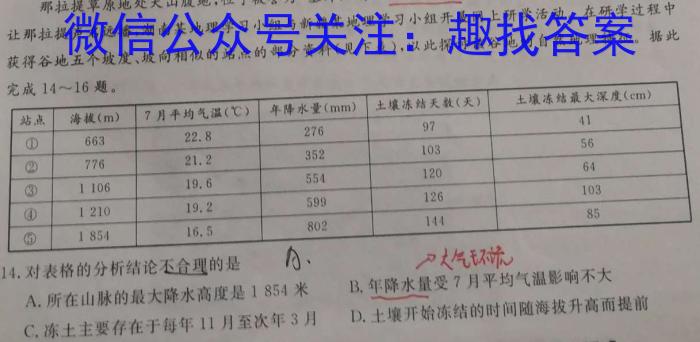 江西上饶市六校2023届高三第二次联考(5月)地理.