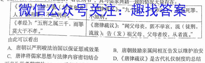 陕西省2023年九年级教学质量检测（正方形套黑色菱形）历史