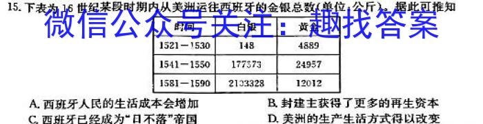 江西省上饶市六校2023届高三第二次联考历史