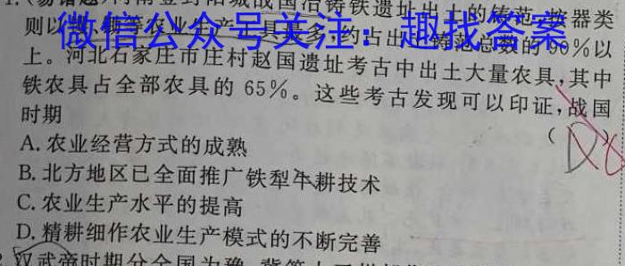 师大名师金卷2023年陕西省初中学业水平考试（七）历史