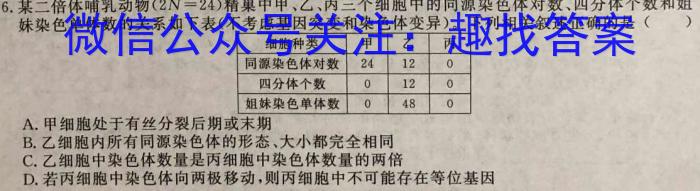 贵州省贵阳市五校2023届高三年级联合考试(黑白白白白白黑)生物