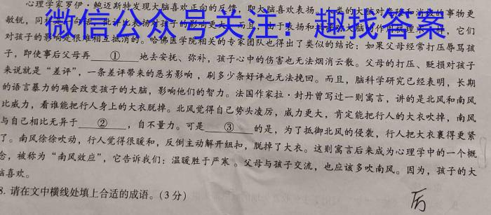 文博志鸿 2023年河南省普通高中招生考试模拟试卷(密卷二)语文